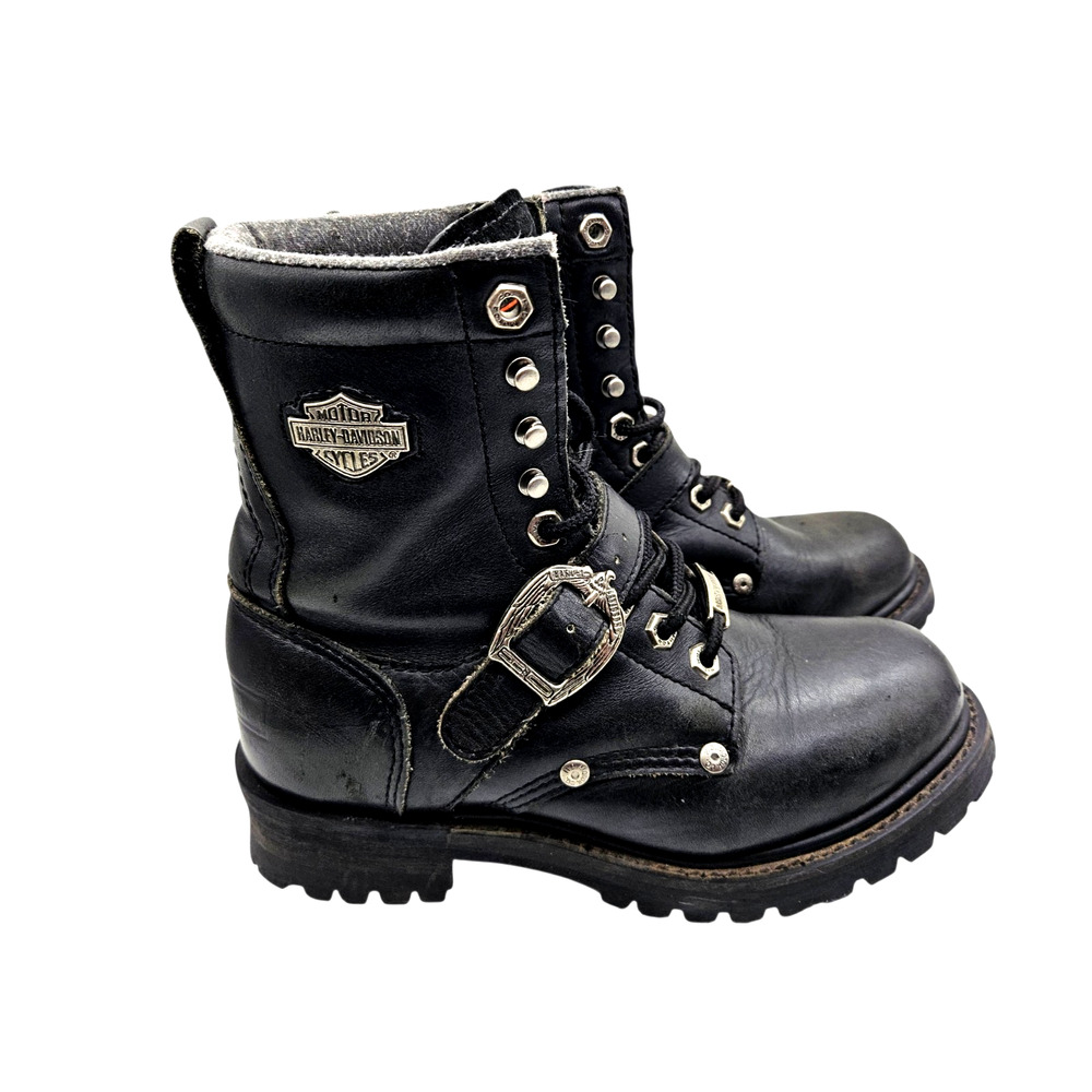 Harley-Davidson Women's Sz 7.5 Black Leather Faded Glory Biker Boots 81003 - Picture 3 of 16